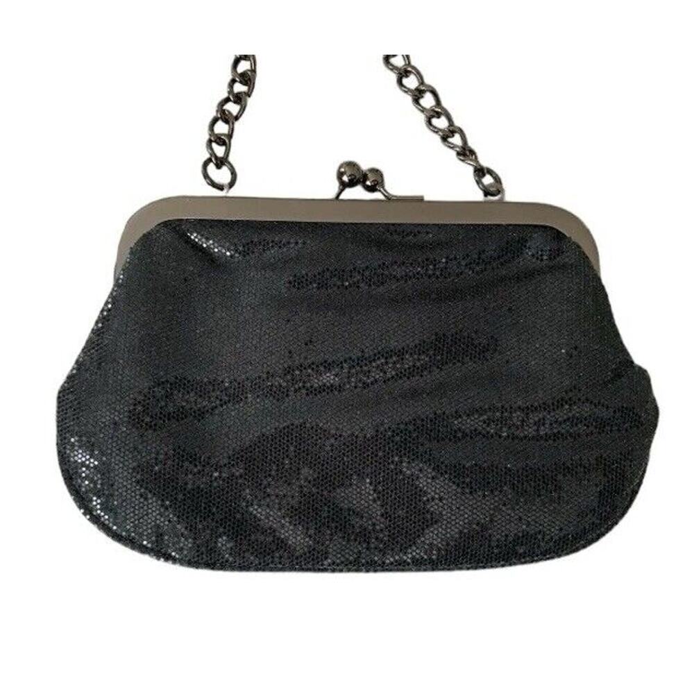 Express Clutch Black Irridescent Chain Handle Purse Convertible NWOT